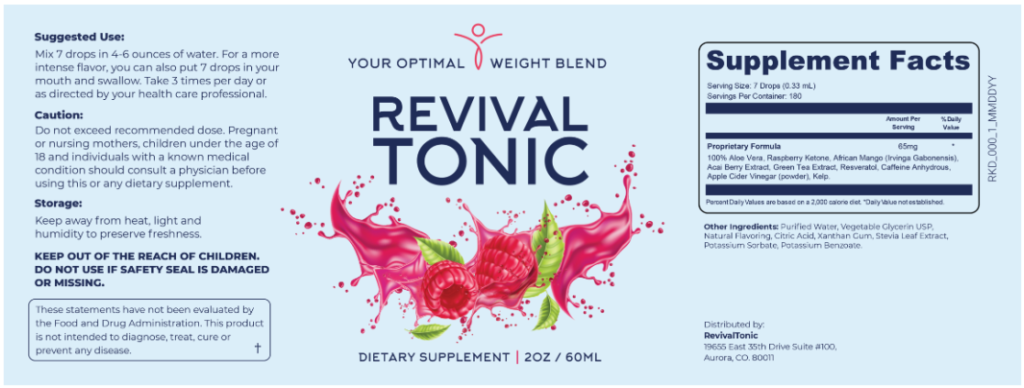 Revival Tonic Supplement facts