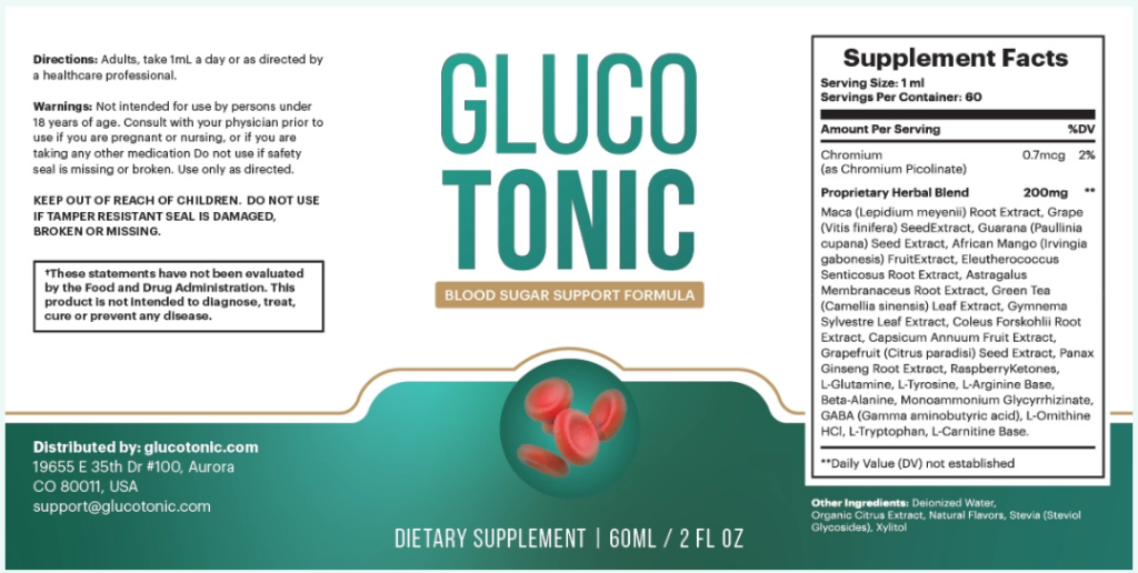 GlucoTonic Supplement Facts