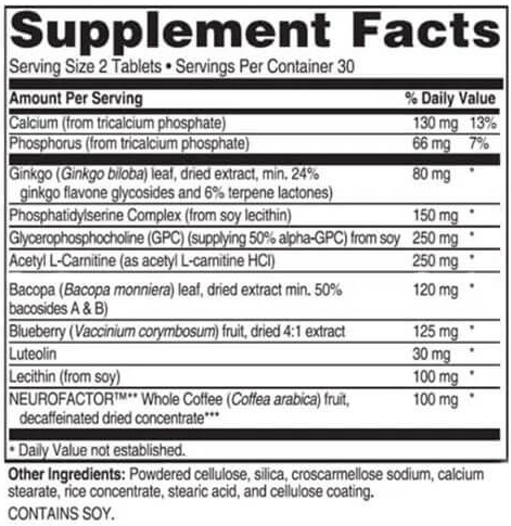 Advanced Memory Formula Supplement Facts
