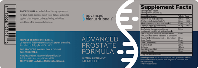 Advanced Prostate Formula Supplement Facts