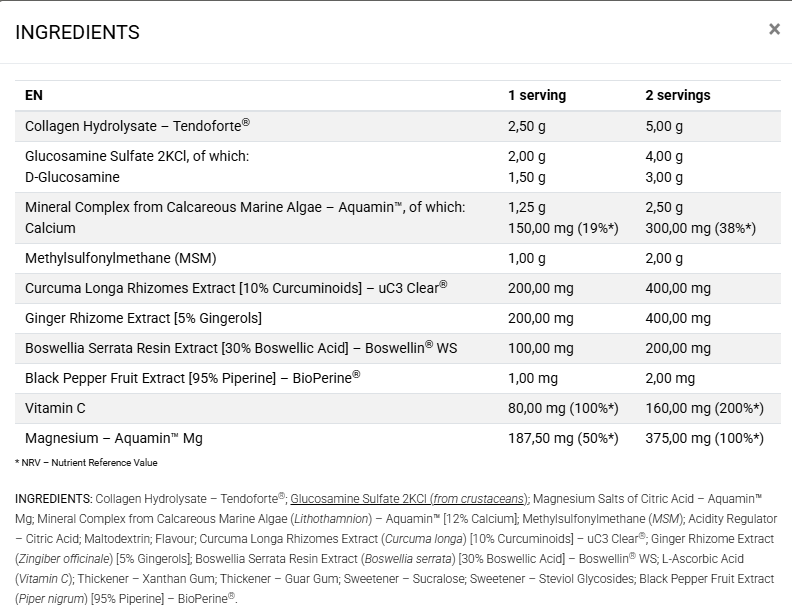 Flexomore Supplement Facts