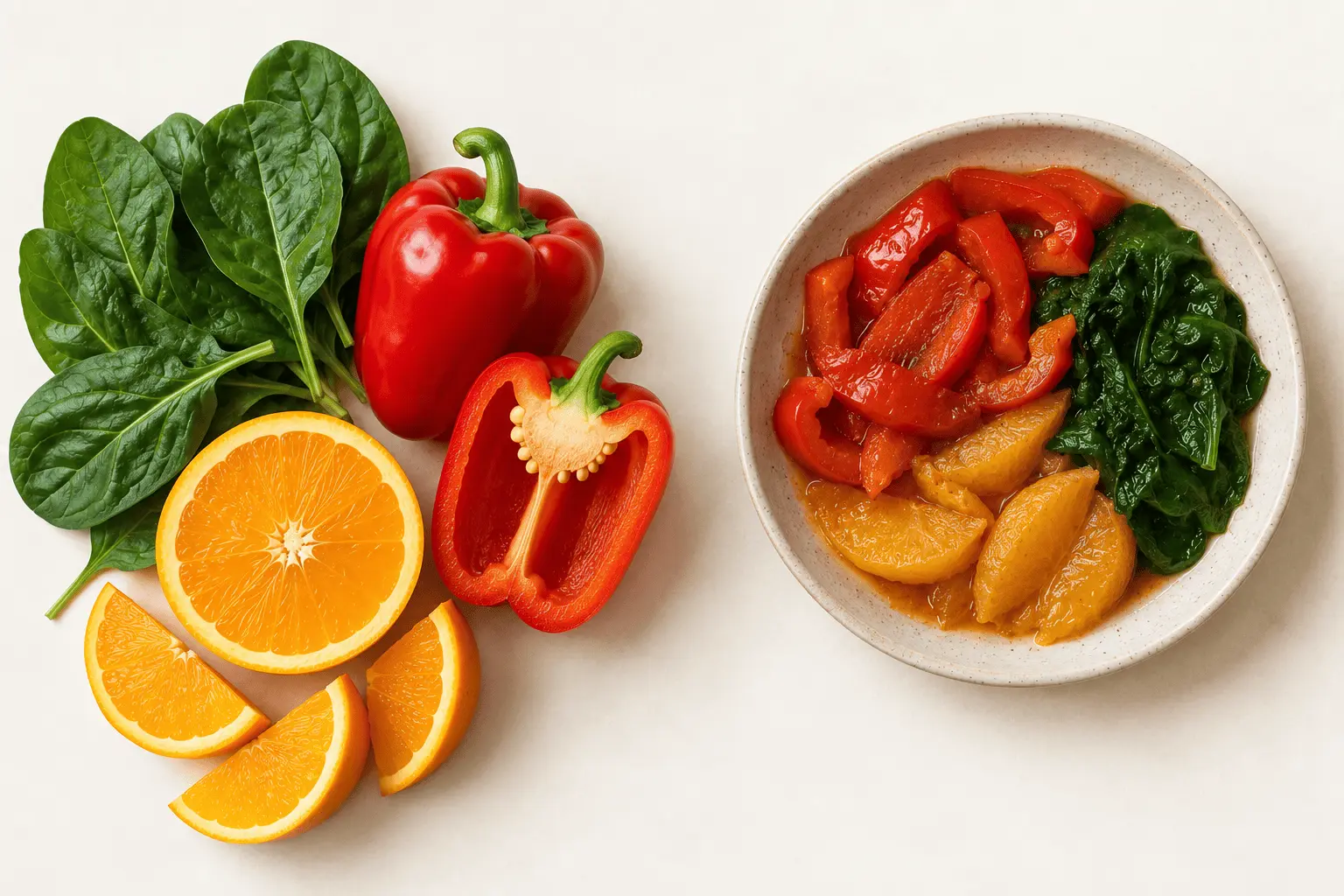 Fresh raw bell pepper and Spinach